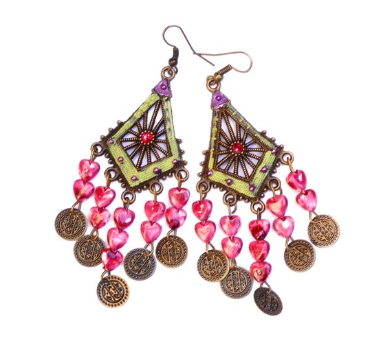 Funky Colorful Boho Chandelier Earrings Painted Hippie Bohemian
