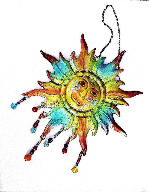 Colorful Metal Sun Wall Art Plaque Hippie Decorations Boho Etsy
