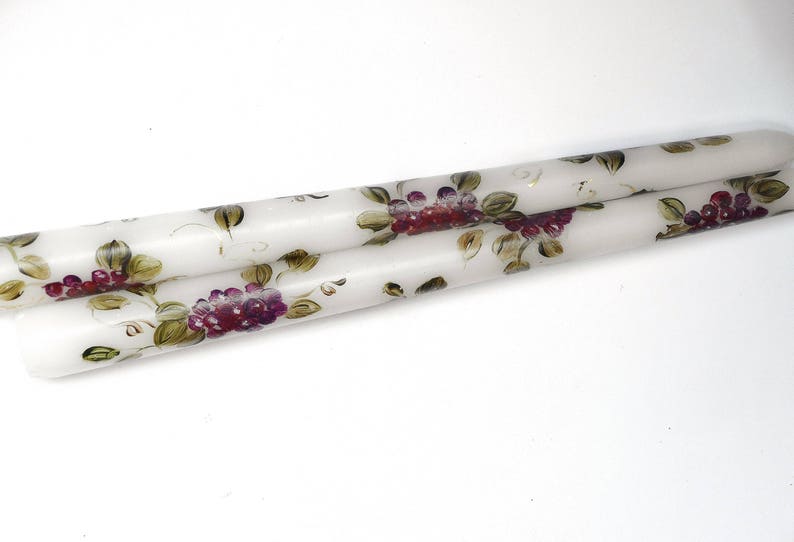 Hand Painted Grape Taper Candles Grapevines Tuscan Mediterranean Decor FREE SHIPPING image 3