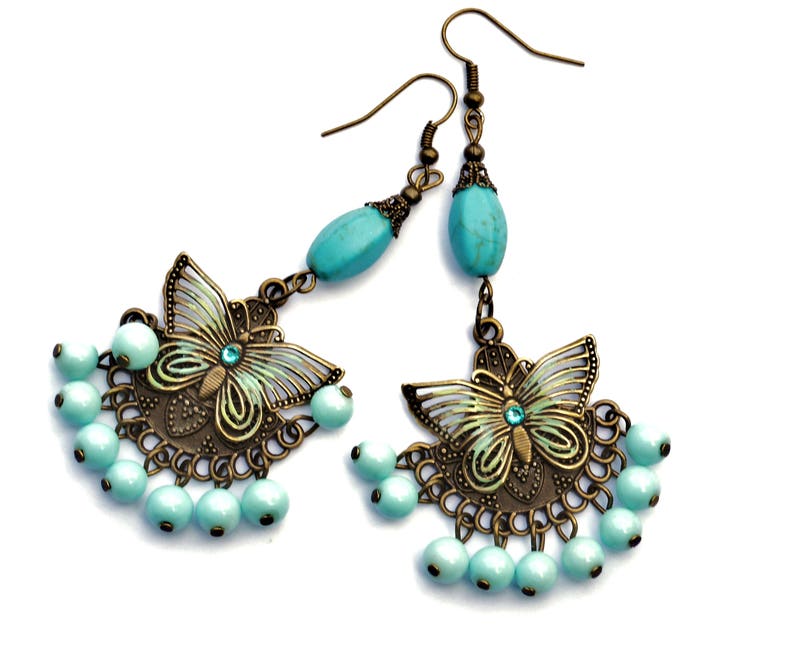 Turquoise Blue Butterfly Boho Dangle Bead Earrings Funky Hippie Jewelry FREE SHIPPING image 7