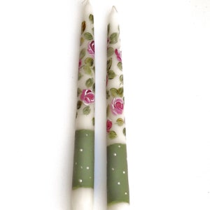 Decorative Hand Painted Pink Roses Taper Candles Shabby Chic Decor ...