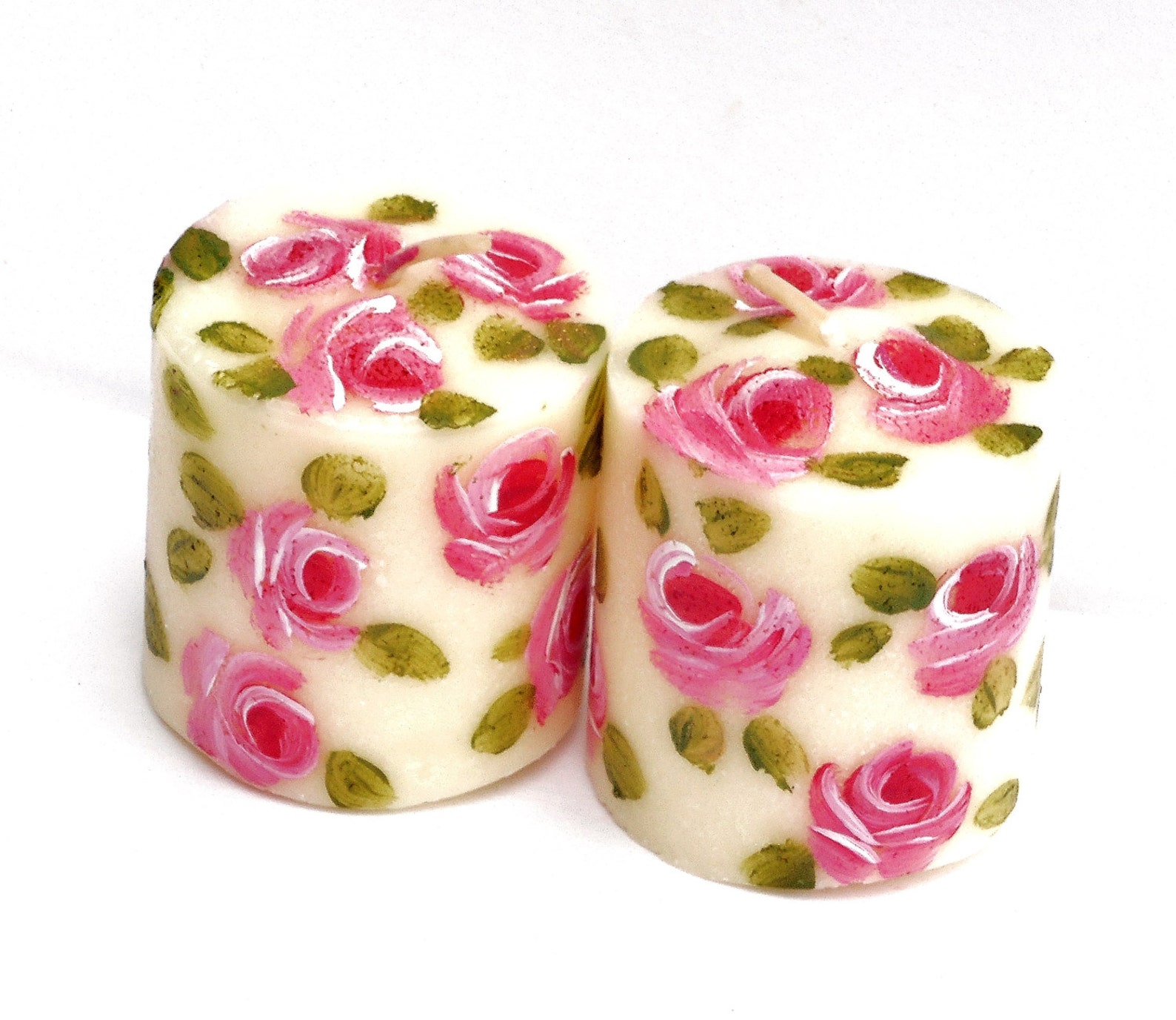 Mini Painted Rose Votive Candles Romantic Shabby Cottage Chic Etsy