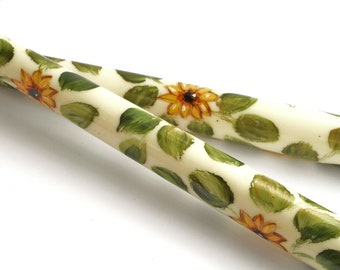 Battery Operated Flameless Taper Candles with Hand Painted Yellow Sunflowers Boho Decor FREE SHIPPING