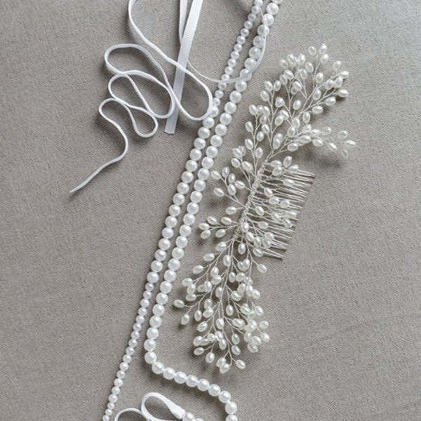 Extra Long Bridesmaid Wedding Bridal Rich Tafetta Sash ( Belt ) with crystals, pearls, beads - 100% natural silk