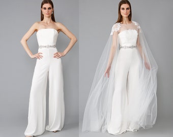 white lace bridal pantsuit