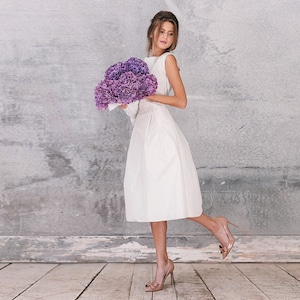 Tea length wedding dress, straight line, simple and elegant wedding dress/ Alkesta II