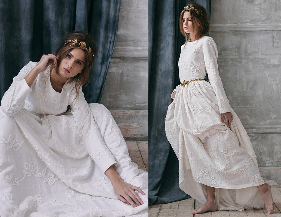 Rustic Boho Wedding Dress Long Sleeve Winter Wedding Dress Etsy