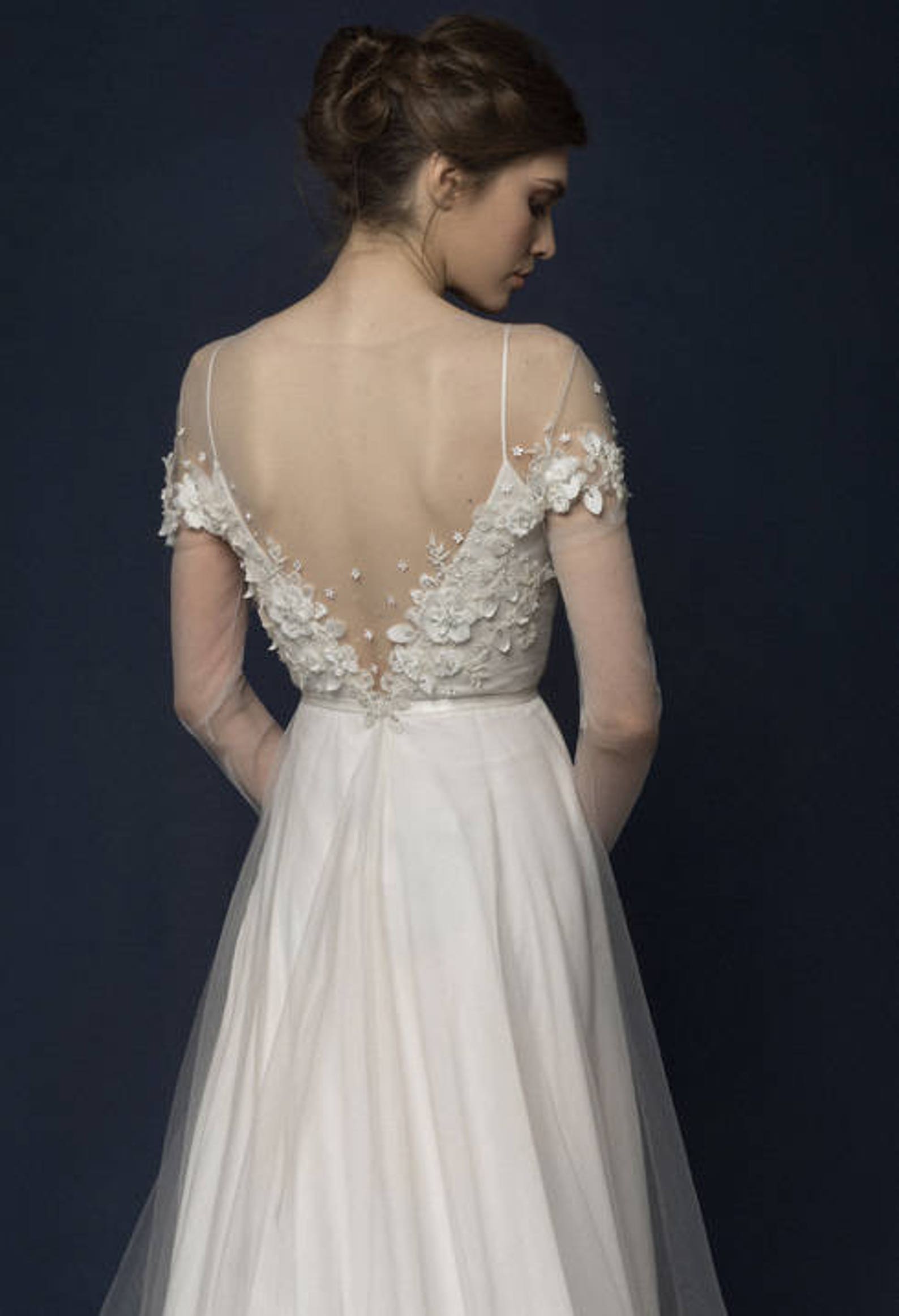 Embroidered Wedding Dress Flower Bridal Gown Etsy