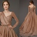 Brown wedding dress made of rich taffeta, luxury ball dress  with train, royal wedding dress with long sleeves / HESTIA / 