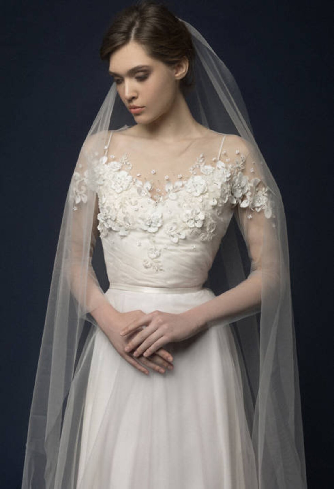 Embroidered Wedding Dress Flower Bridal Gown Etsy