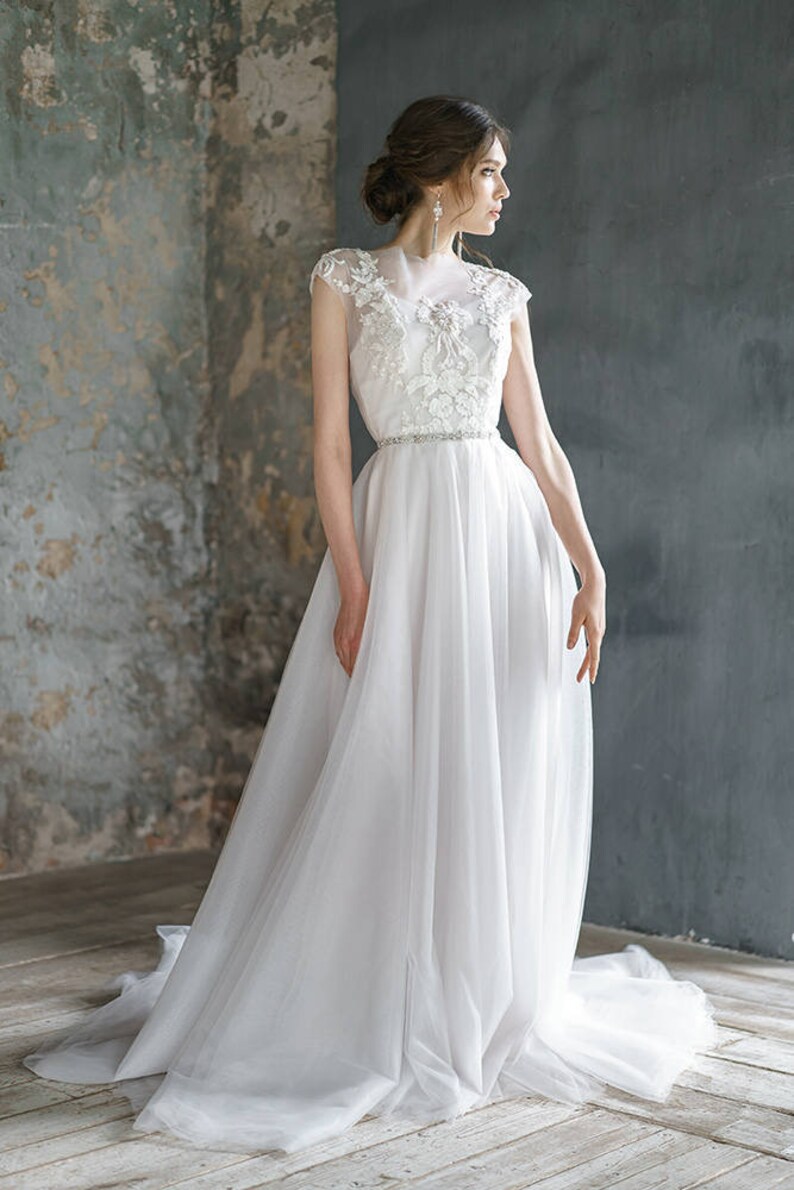 Tulle Wedding Dress With Embroidery Top // VIRINEA - Etsy