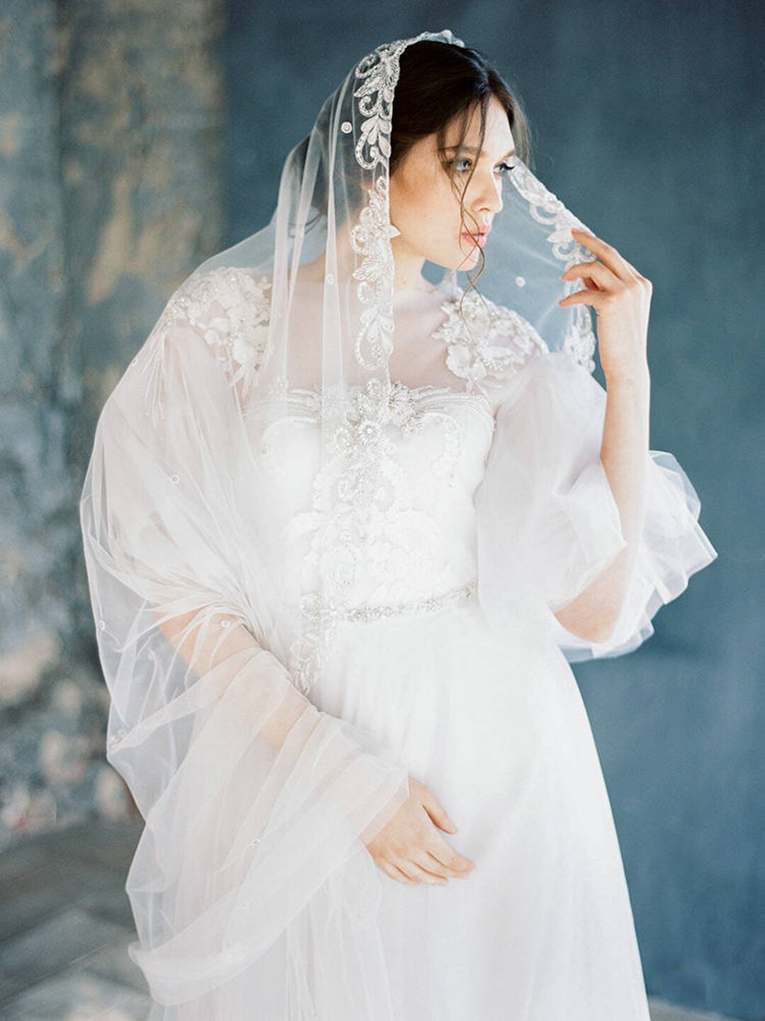Cathedral Veil Lace with sequins Wedding Veil Cathedral Length 118