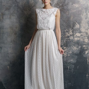 Boho wedding dress, bohemian, lace , simple , vintage bridal gown/ Nadia