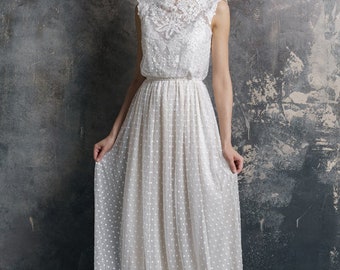 Boho wedding dress, bohemian, lace , simple , vintage bridal gown/ Nadia