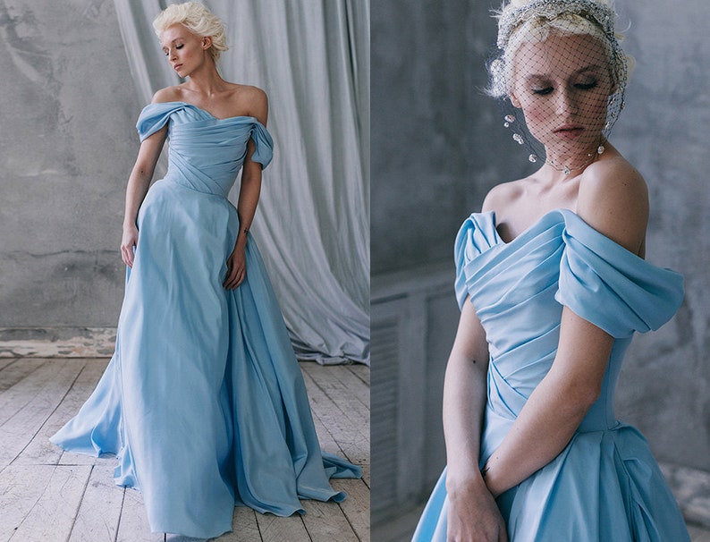 Blue wedding dress with open shoulders/ Alya image 1