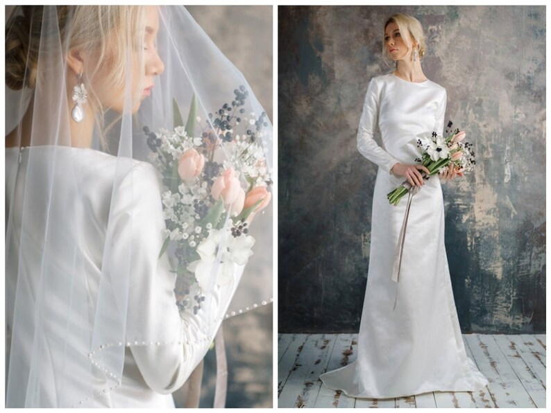 Alita Long Sleeves Wedding Dress Elegant Tight Fit Wedding Etsy