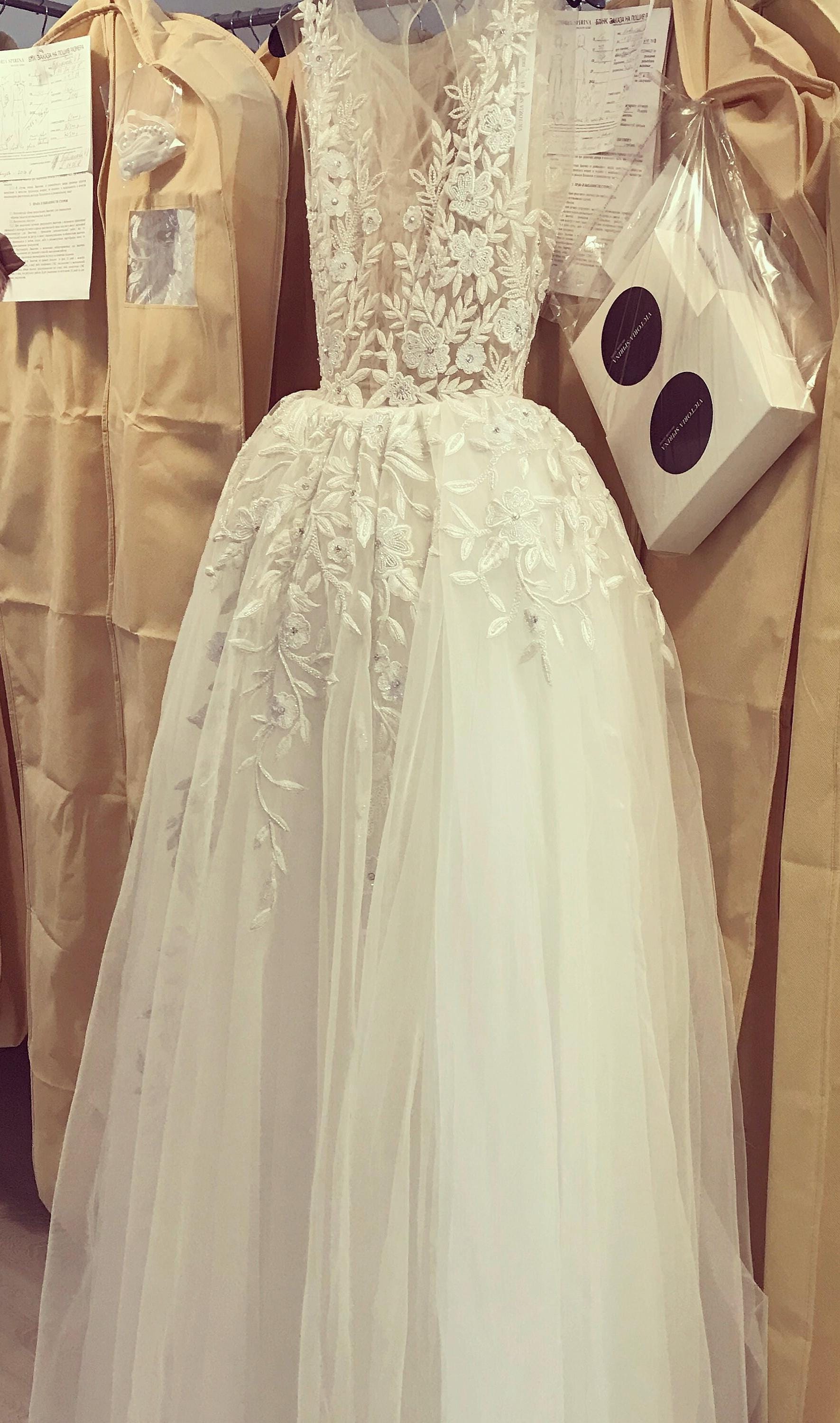 Lace wedding dress, hand embroidery