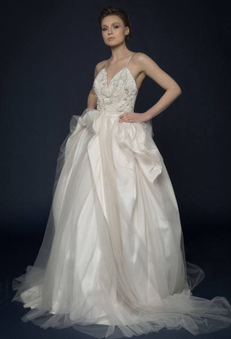 Couture wedding dress premium silk tafetta , handmade embroided/ PILVIA image 6