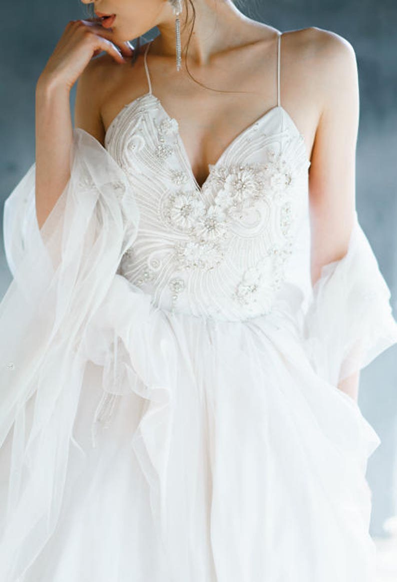 Couture wedding dress premium silk tafetta , handmade embroided/ PILVIA image 3