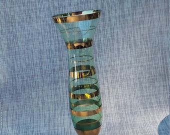 Nine inch green with gold stripes bud vase