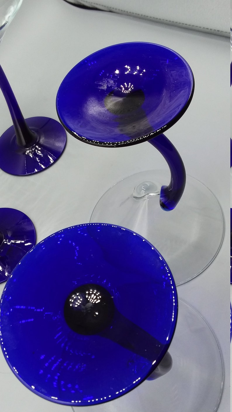 Libbey blue bravura martini glasses