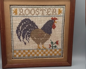 13x13 inch cross-stitch rooster wall hanging