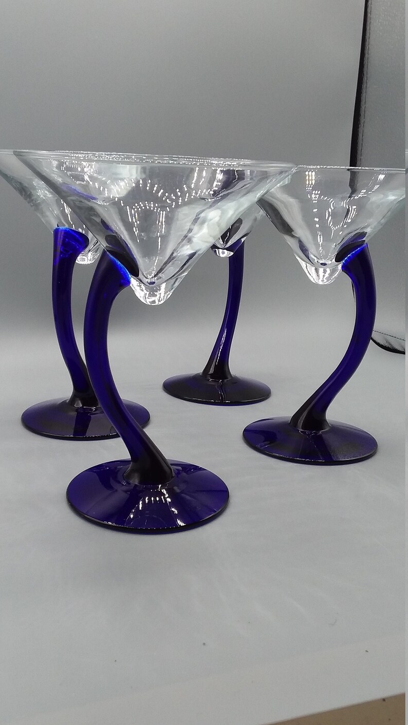 Libbey blue bravura martini glasses