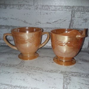 Fire king laurel pattern peach luster sugar and creamer