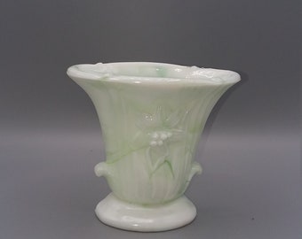 Akro Agate slag glass green marbled 4.5 inch vase