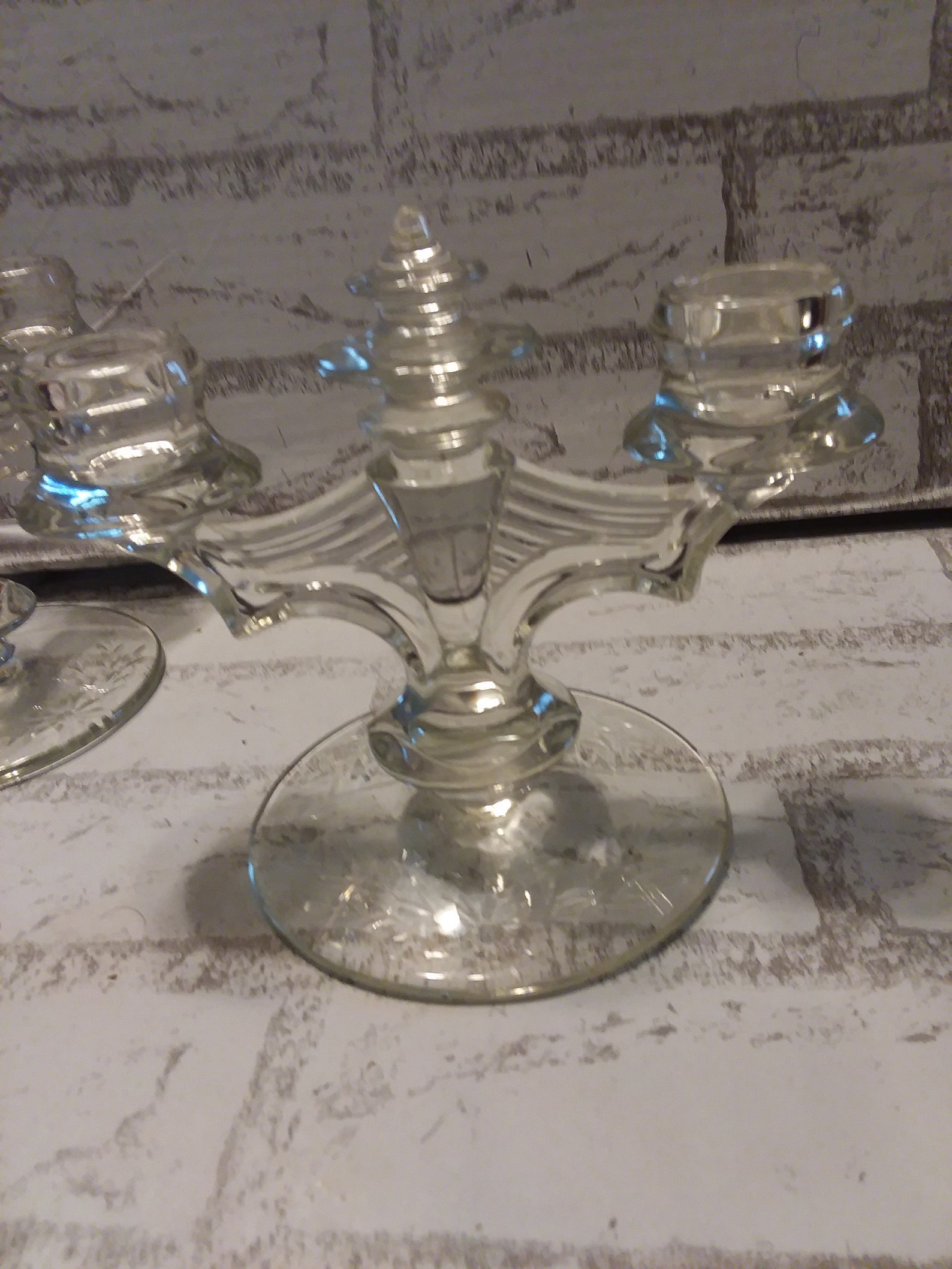 Set of Tiffin Glass Double Candlestick Holders Etsy