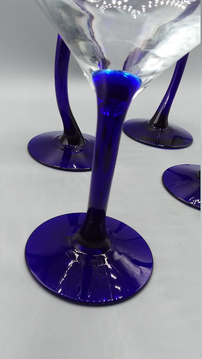 Libbey blue bravura martini glasses