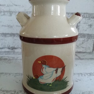 Milk can vase/decanter with painted ducks