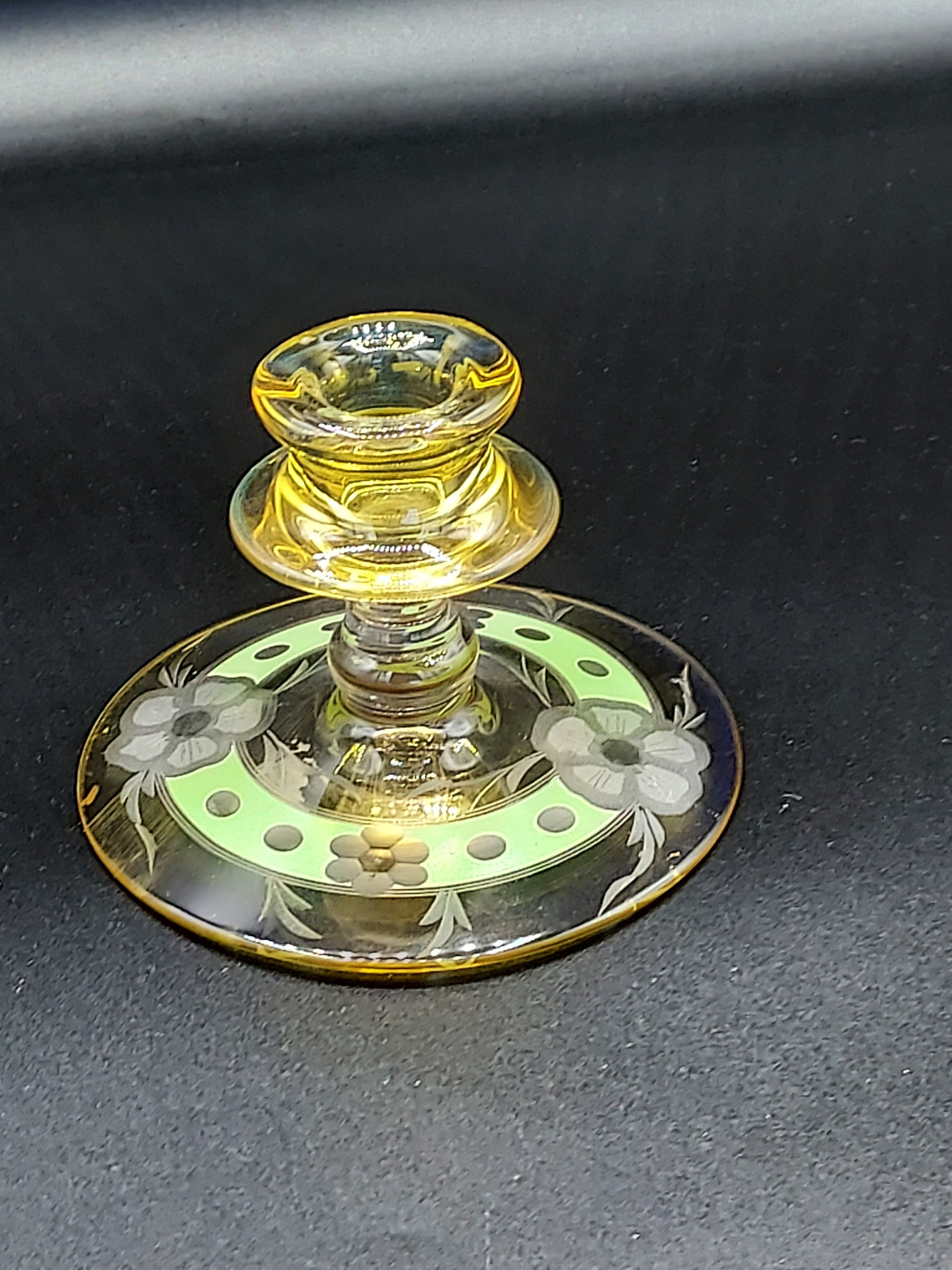 Vintage yellow art deco candle holder (as is)