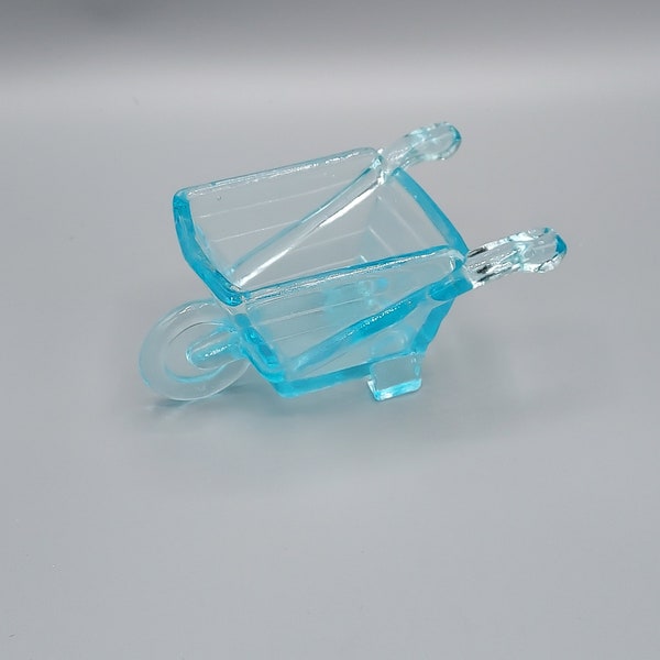 Vintage Aqua Glas Schubkarre Zuckerdeller