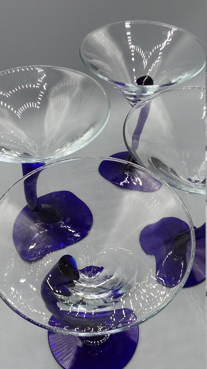 Libbey blue bravura martini glasses