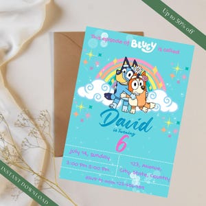 d'anniversaire arc-en-ciel bleu de Zazzle.be Liste d'envies Vous avez des idées ? Modèle Bluey Party modifiable | Bluey invite les enfants à créer des étoiles pastel | Modèle imprimable Bluey personnalisé