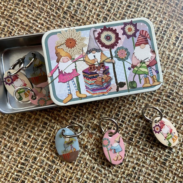 Stitch Markers for Knitters in a tin