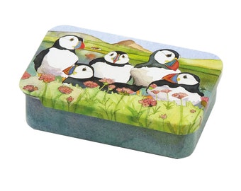 Emma Ball Coastal/puffin Pocket Tin – Small Storage Tin for Crafting, Sewing & Travel Essentials
