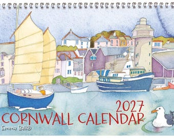 Emma Ball 2027 Cornwall Calendar – A4, Spiral Bound, Writeable, Watercolour Illustrations