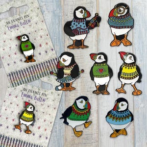 Woolly Puffin assorted Enamel Pin | Emma Ball Bird Badge