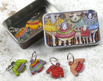Stitch Markers Set with Tin | Knitting & Crochet Markers | Cute Stitch Markers Gift | Emma Ball Designs UK VARIOUS DESIGNS