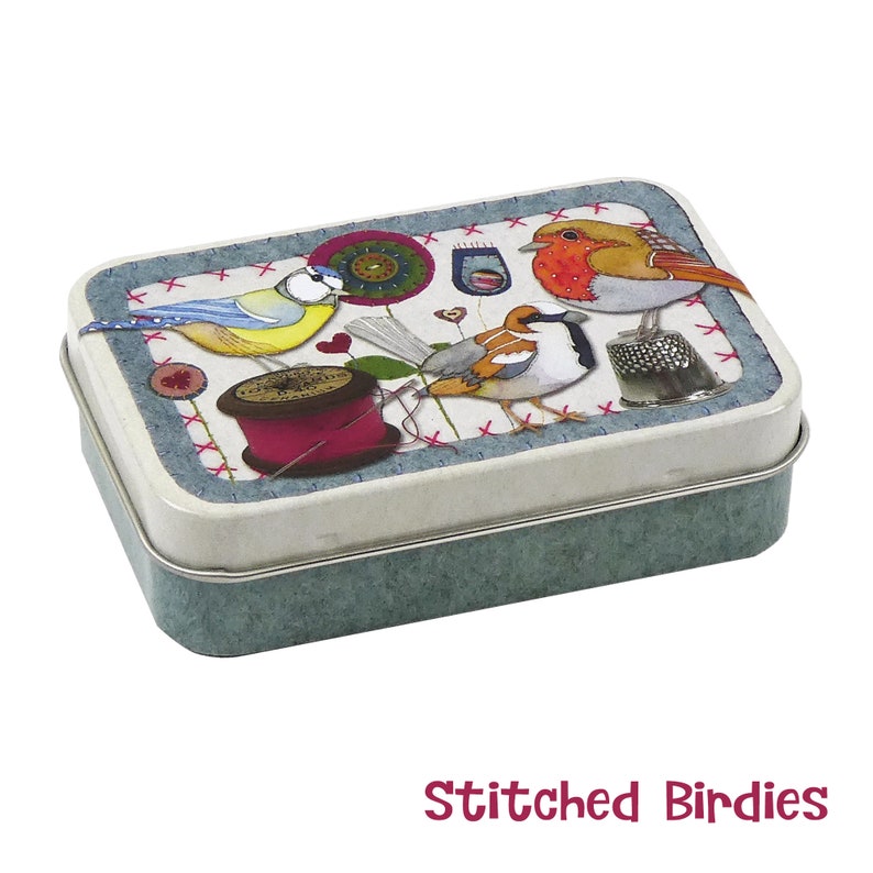 Small Hinged Tins Stitched Birdies