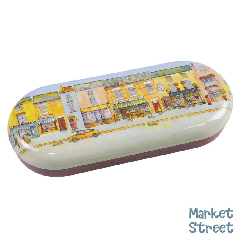 Metal Glasses Case | Hinged Spectacle & Sunglasses Tin | Hard Glasses Case | Emma Ball Market Street