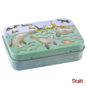 Small Hinged Tins Swimming Seals