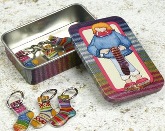 Stitch Markers Set with Tin | Knitting & Crochet Markers | Cute Stitch Markers Gift | Emma Ball Designs UK