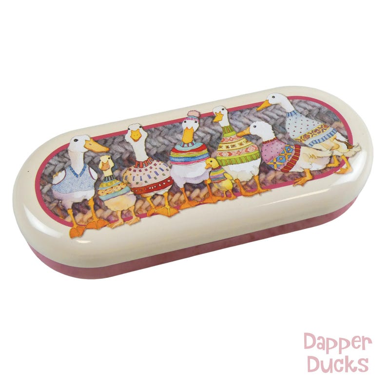 Metal Glasses Case | Hinged Spectacle & Sunglasses Tin | Hard Glasses Case | Emma Ball Dapper Ducks