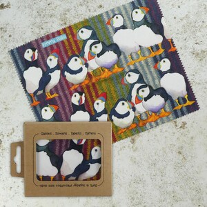 Reusable Microfibre Lens Cloths for Glasses and Cameras Stripey Puffins