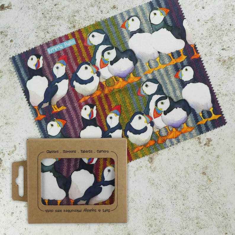 Reusable Microfibre Lens Cloths for Glasses and Cameras Stripey Puffins