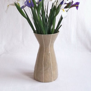 Large ceramic vase. Wedding Anniversary gift. Handmade pottery in pastel spring colors Taupe