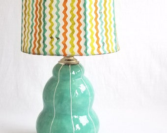 Jade green table lamp from kRI kRI Studio. OOAK striped shade